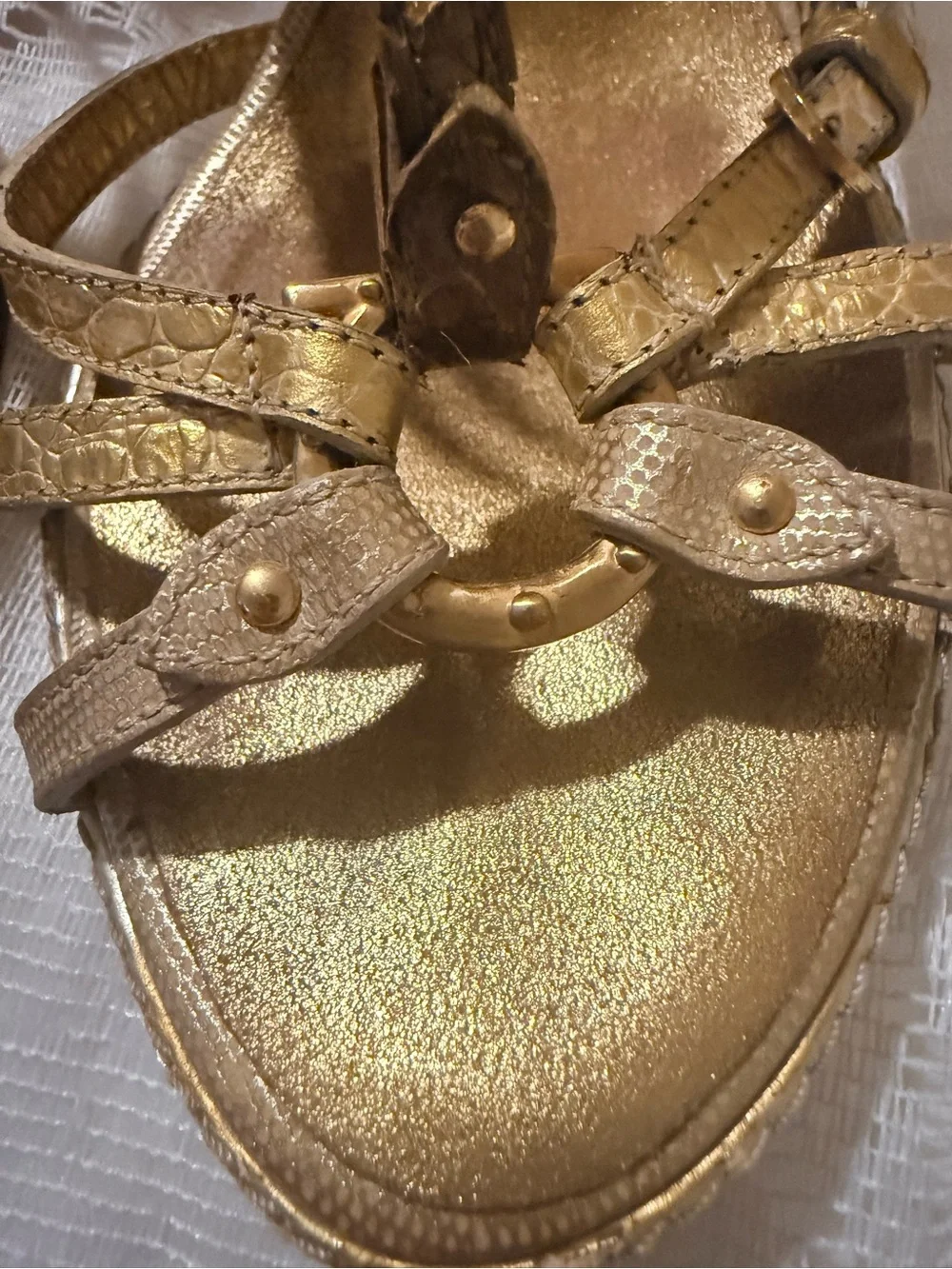 Giuseppe Zanotti Vicini Sz 37 Y2K Gold Metallic Leather Strappy Heels Italy